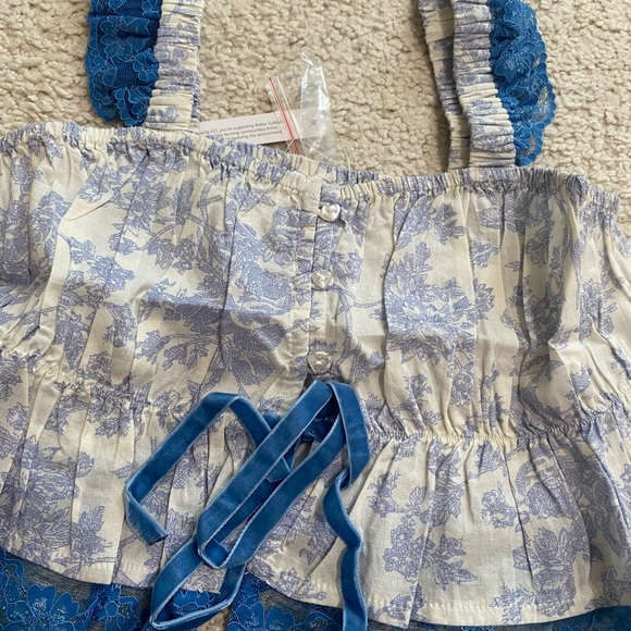 Out From Under Hearts Desire Cropped Babydoll Tank Top NWT Size S - Blue Print - Picture 5 of 6